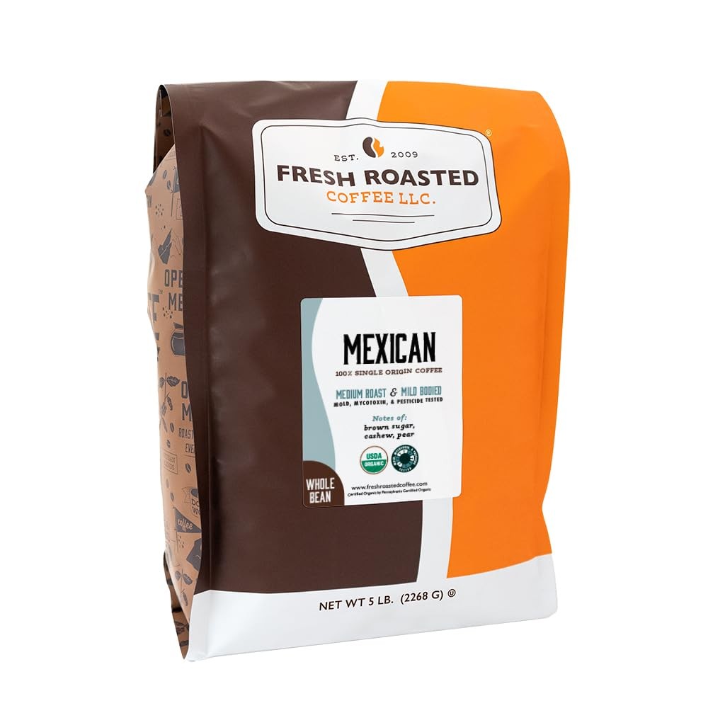 Organic Mexican, 5 lb (80 oz), Medium Roast, Mold & Mycotoxin Tested, Kosher, Wh