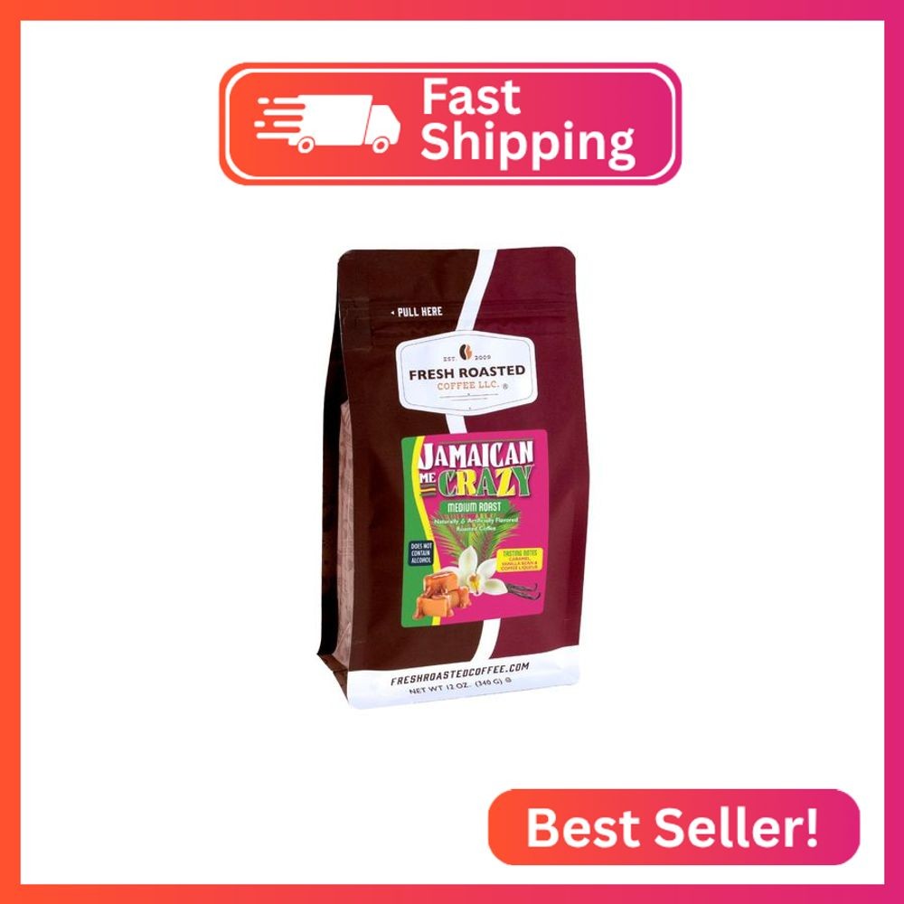 Fresh Roasted Coffee, Jamaican Me Crazy Flavored Coffee, 12 oz, Medium Roast, Ko