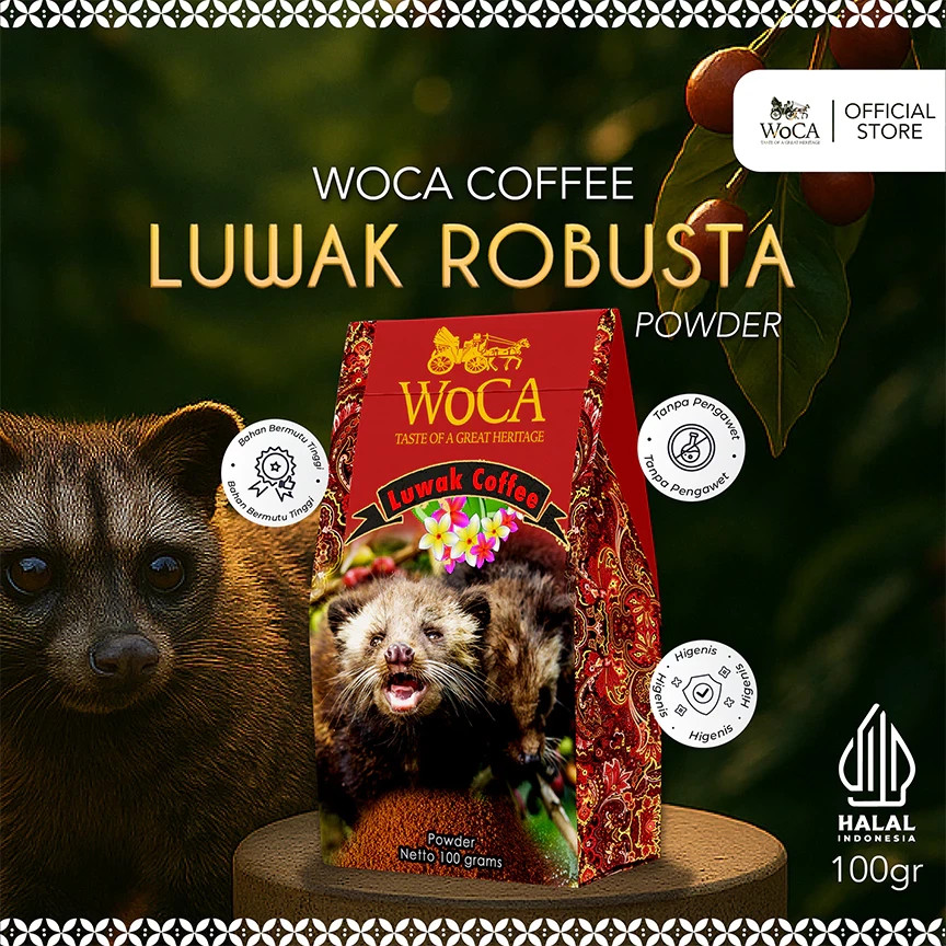 WoCA Kopi Luwak Robusta powder, Bean Coffee 100 gram