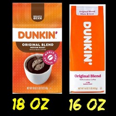Dunkin Original Blend Medium Roast Whole Bean Coffee NOT 16oz It’s 18oz. 1LB 2OZ