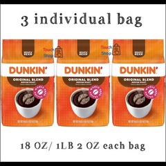 Dunkin Original Blend Medium Roast Whole Bean Coffee 3 Pack 18oz. 1LB 2 OZ EA