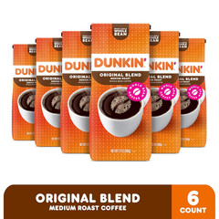 Dunkin’ Original Blend Medium Roast Whole Bean Coffee, 12 Ounces (Pack of 6)