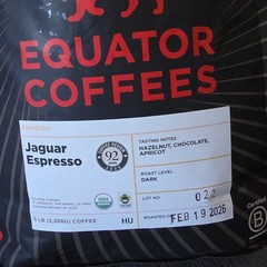 Equator Coffees Jaguar Espresso Coffee Beans Hazelnut Chocolate Apricot Flavor