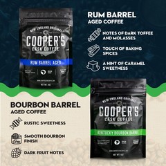 Bourbon & Whiskey Barrel Aged Coffee Box Set with Four Whole Bean Single Orig…