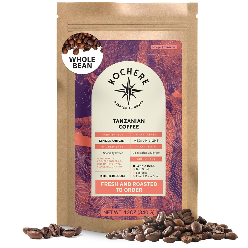 Tanzanian Peaberry Coffee Whole Bean – Single Origin Medium Light Roast, Roasted