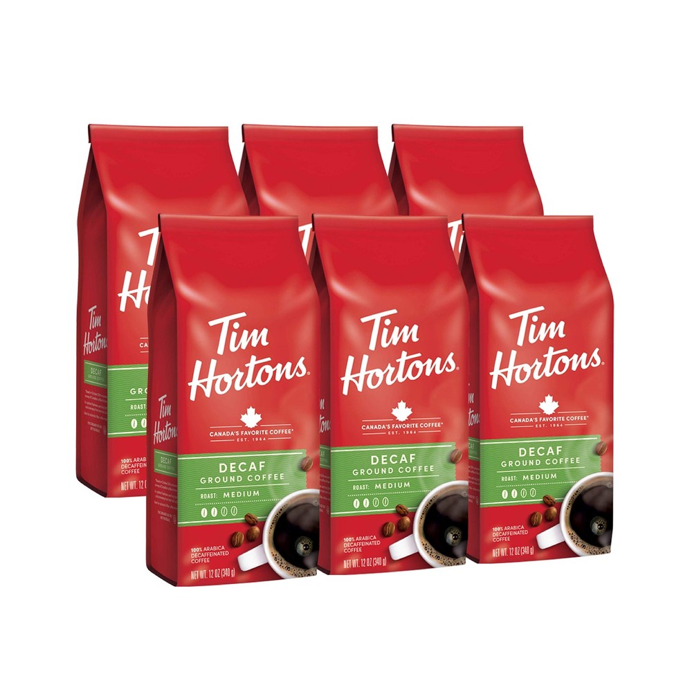 Tim Hortons Decaf Medium Roast Coffee 12 Ounce Pack of 6 100 Arabica Beans