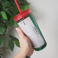 NEW Starbucks Christmas Holiday 2021 Glass Tumbler Cup Red & Green 18oz
