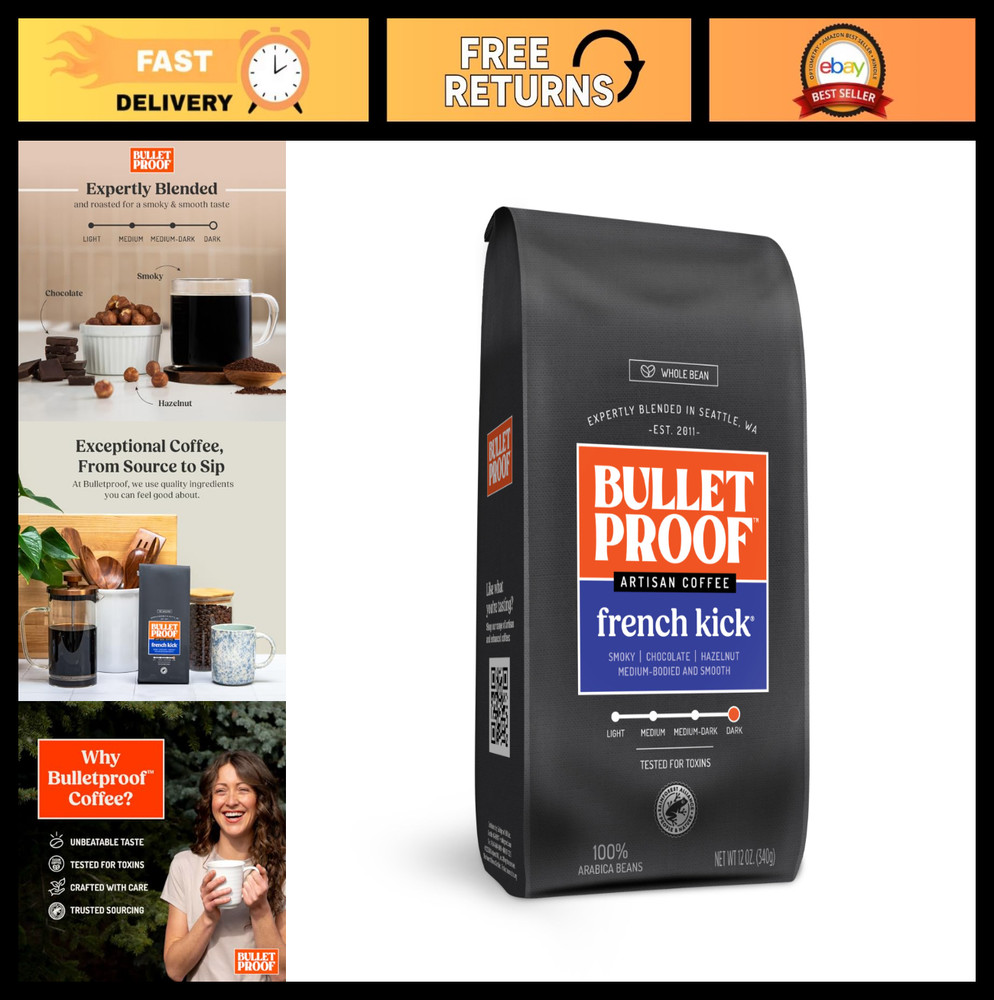 Dark Roast Whole Bean Coffee – 12oz, Clean & Toxin-Tested, Bold Flavor