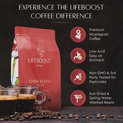 Lifeboost Dark Organic Coffee Beans Single Origin NonGMO Dark Roast Low Acid…