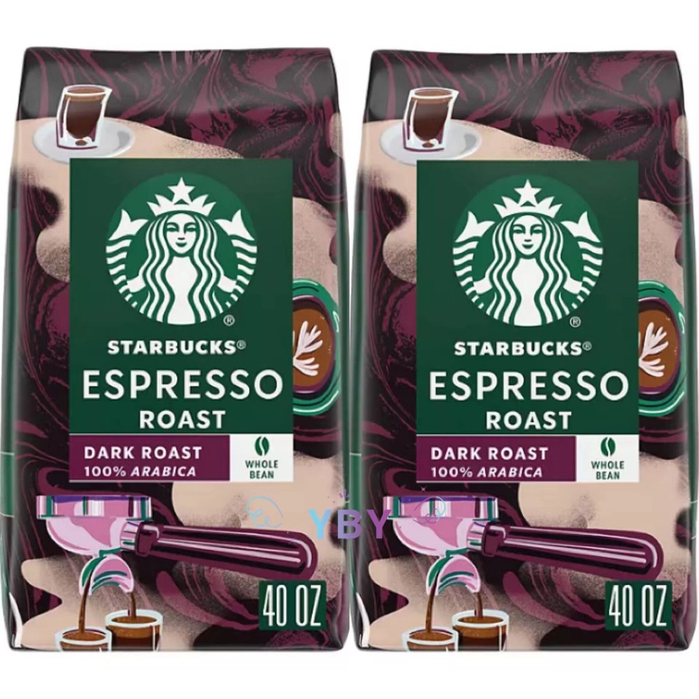 2 Packs Starbucks Espresso Dark Roast Whole Bean Coffee 40 oz Each Pack = 80 oz