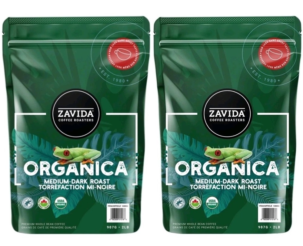 Zavida Organica Medium Dark Roast Premium Whole Bean Coffee, 2 × 907g / 2LB