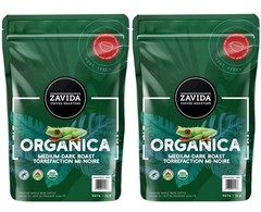 Zavida Organica Medium Dark Roast Premium Whole Bean Coffee, 2 × 907g / 2LB