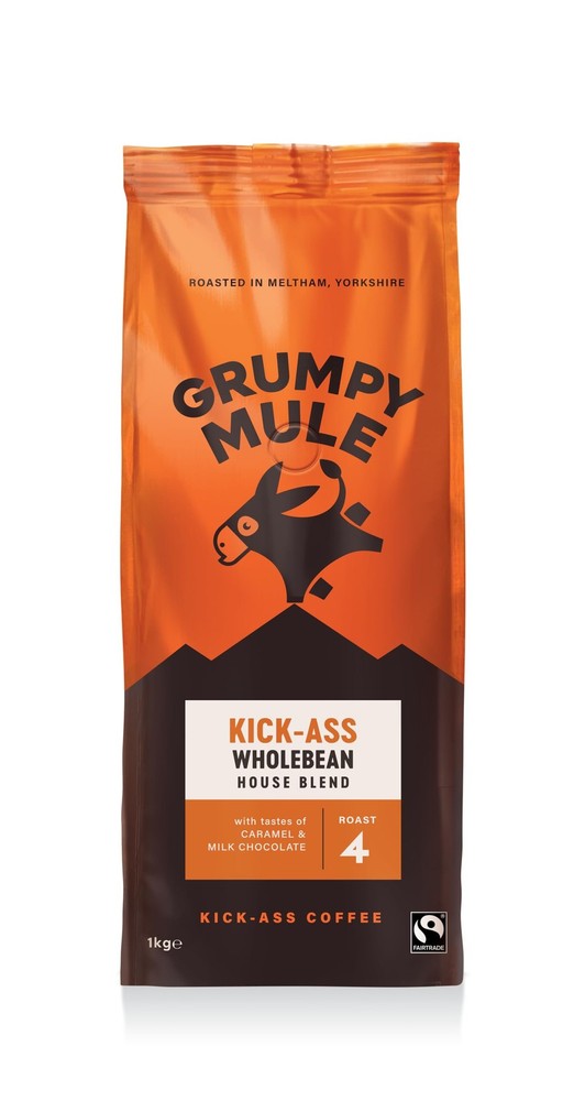 Grumpy Mule Kick-Ass House Blend Whole Coffee Beans with notes of Caramel and Mi