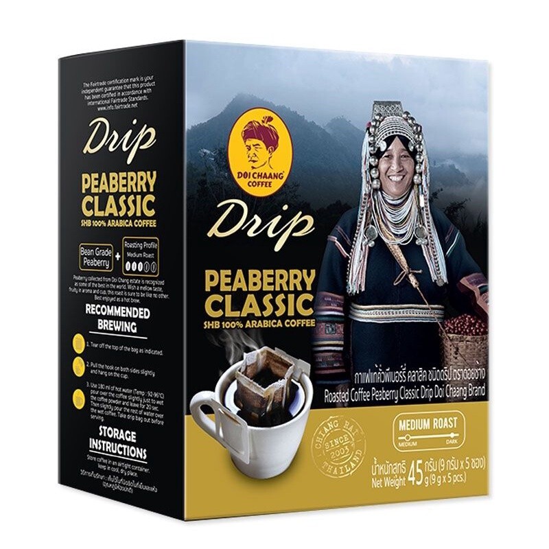 Doi Chaang Coffee Drip Peaberry Classic 1 box is 9gramsx5 pcs