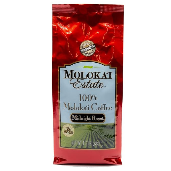 100% Moloka’i Coffee – Molokai Estate Hawaii – Midnight Roast Whole Bean 1.5 lb