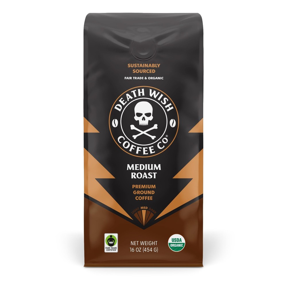 Death Wish Coffee, Organic and Fair Trade 16 Ounce (Pack of 1), Medium Roast