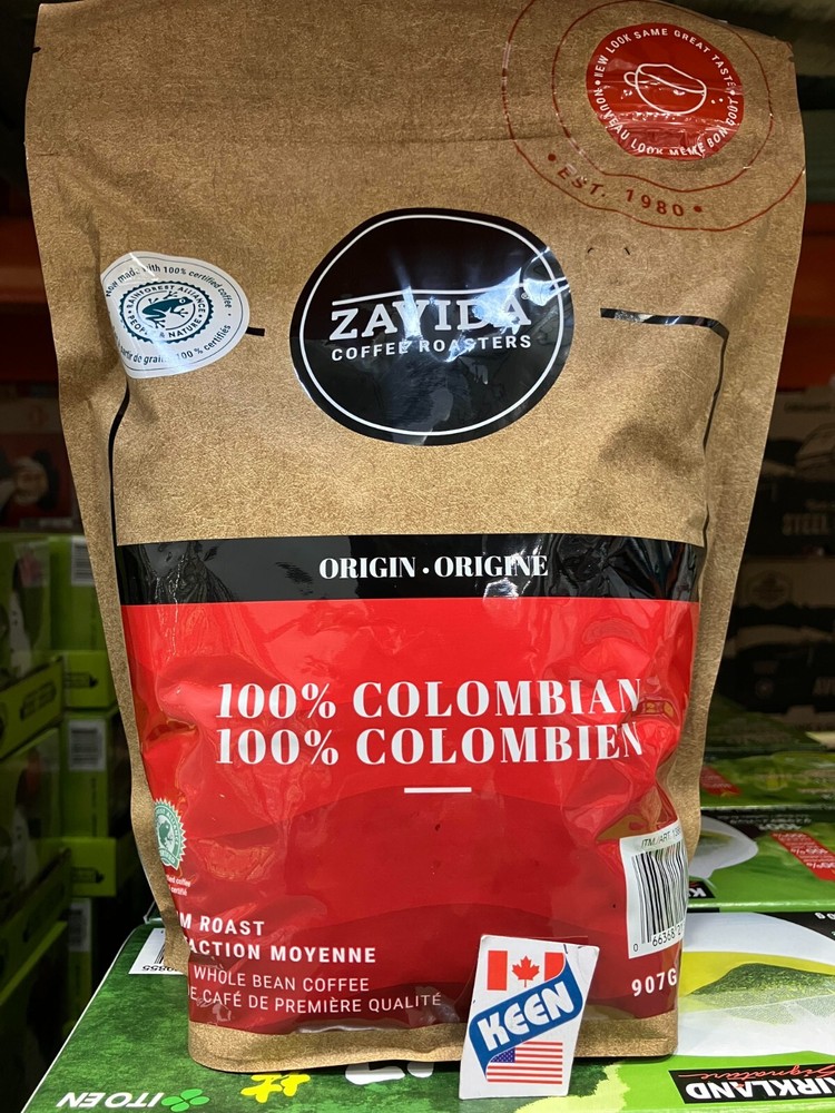 Zavida 100% Colombian Whole Bean Coffee, 907 g/ 2 LB, Exp:2024OC27