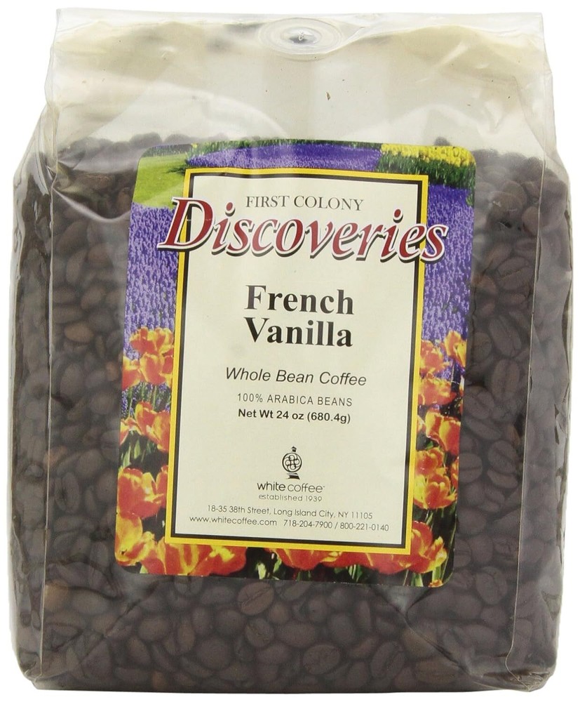 4 Pack – First Colony Whole Bean Arabica Coffee, French Vanilla Flavored – 24oz