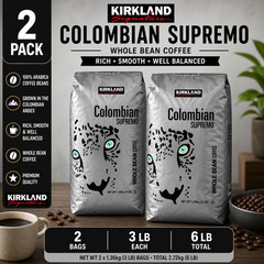 2-Pack Kirkland Signature Colombian Supremo Coffee, Whole Bean, 3 lbs