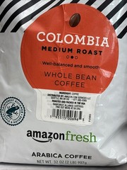 Amazon Fresh 2 Pack Colombia Whole Bean Coffee Medium Roast 32 Oz Each 4LB Total