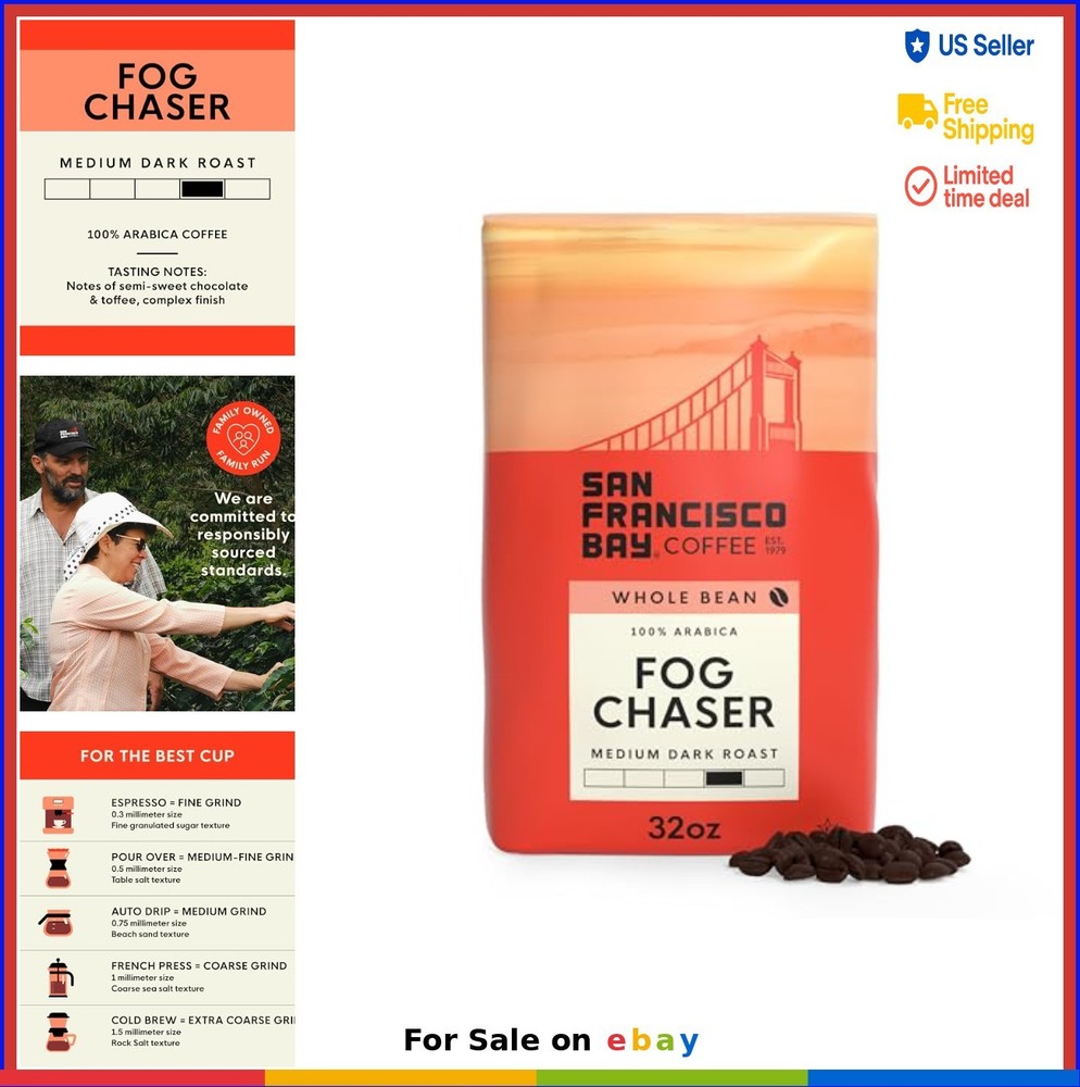 Whole Bean Coffee Medium Dark Roast 2lb Bag Fog Chaser 100 Arabica French Press