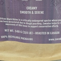 Whole Bean Coffee Black Rhino Ethiopian Djimma 3/4 Lb 340 Grams