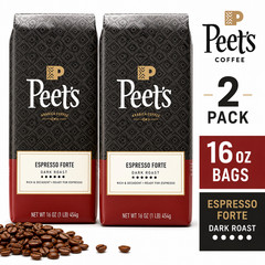 Peet’s Espresso Forte Whole Bean Coffee Dark Roast 16 oz Bags (2 Pack)