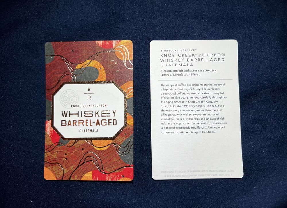STARBUCKS RESERVE KNOB CREEK BOURBON WHISKEY BARREL AGED – CARD ONLY – NEW