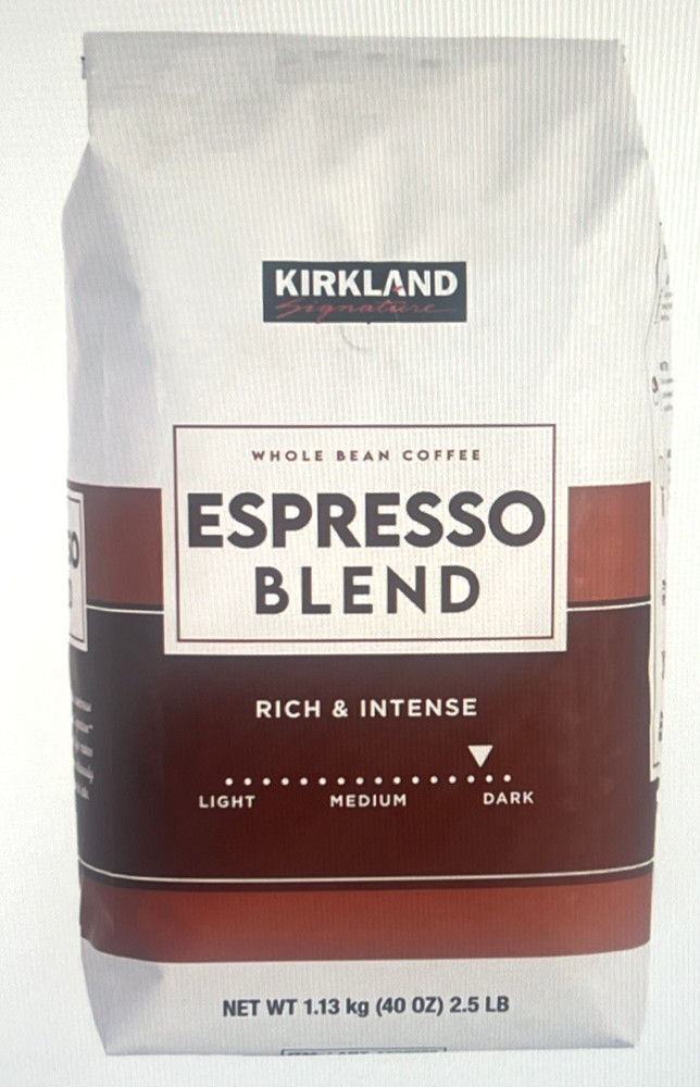 New Kirkland Signature Espresso Blend Whole Bean Coffee Dark Roast 2.5 Pounds
