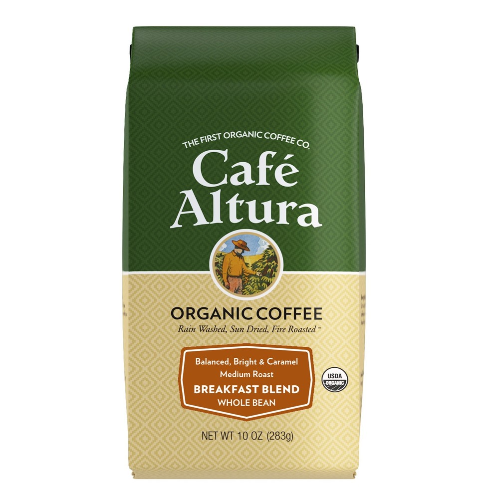 Café Altura, Organic Coffee, Breakfast Blend, Whole Bean, 6 x 10 oz.