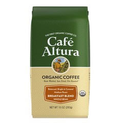 Café Altura, Organic Coffee, Breakfast Blend, Whole Bean, 6 x 10 oz.