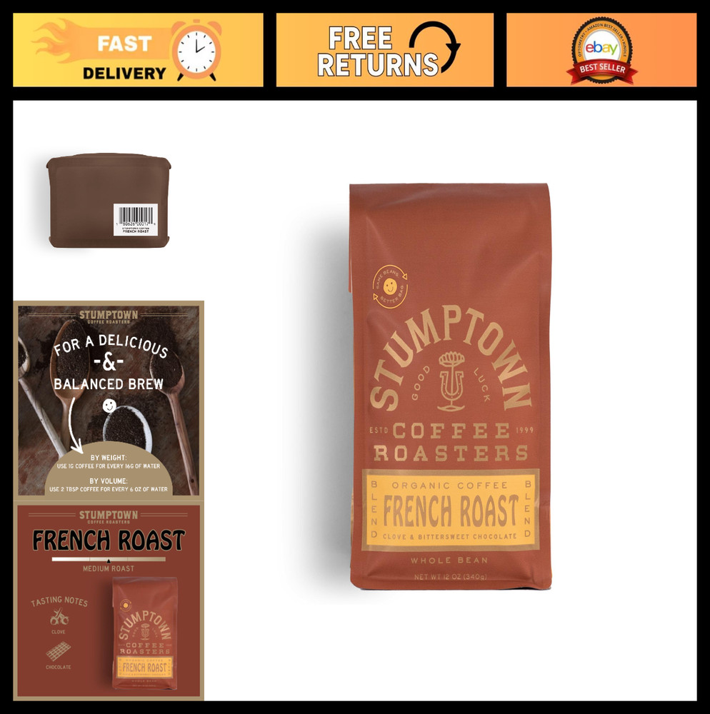 Organic Dark Roast Whole Bean Coffee – 100% Arabica French Roast, 12oz Bag, Clov