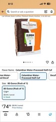 100% Colombian Natural Decaf Medium Roast Kosher Whole Bean Coffee 5 lb Bag Box