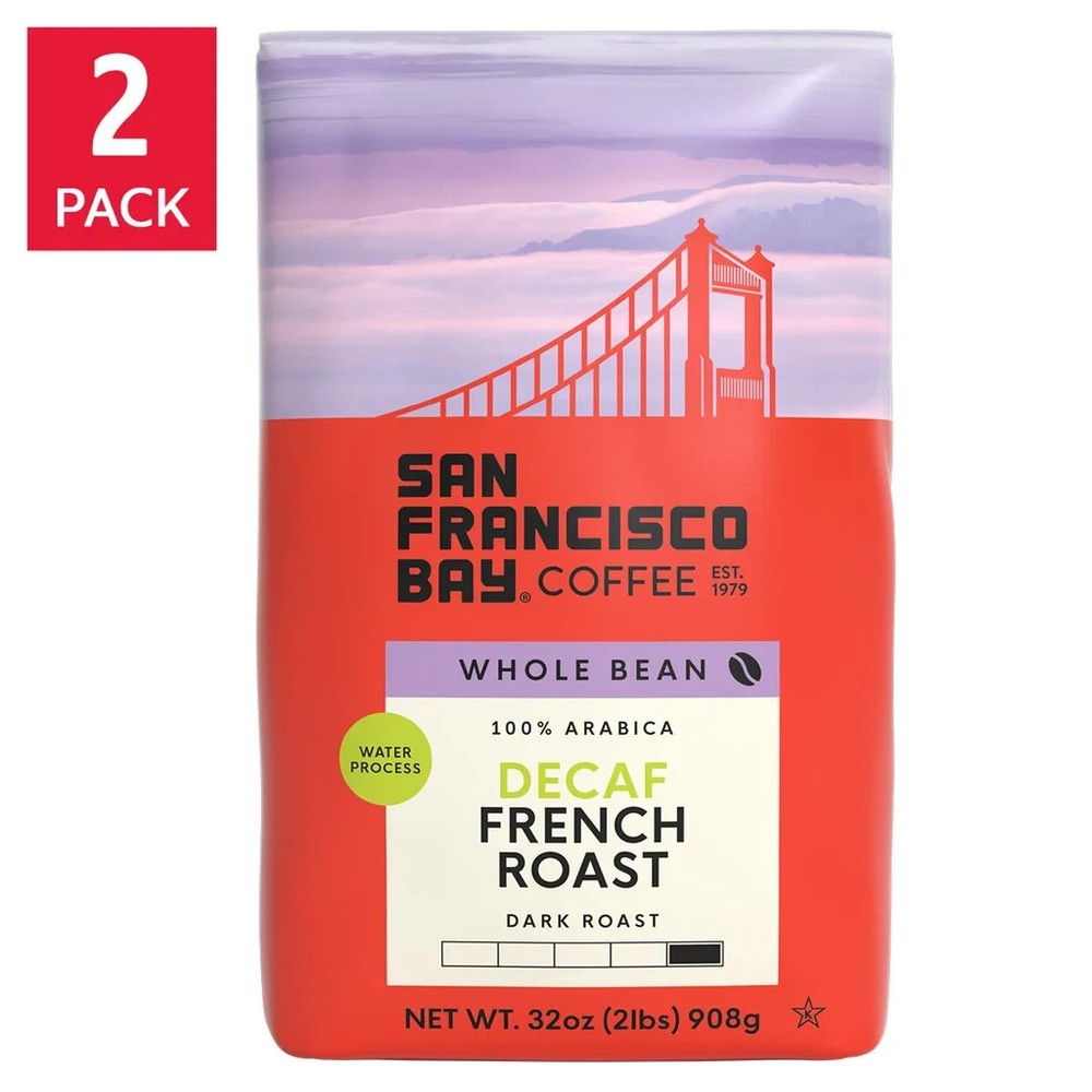 2 PACK- San Francisco Bay DECAF French Roast Whole Bean Coffee 2 lb (Total 4 lb)