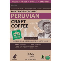 Luna Roasters Medium Roast Organic Peruvian Whole Bean Coffee, 30 Ounce