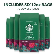 Starbucks Ground Coffee, Dark Roast 12 Ounce (Pack of 6), Decaf Caffe Verona