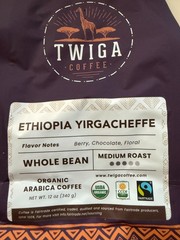 Twiga Ethiopian Yirgacheffe Coffee Beans – Organic Medium – Best By 06/20/2026