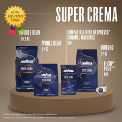 Super Crema Whole Bean Coffee Medium Espresso Roast Arabica and Robusta Blend