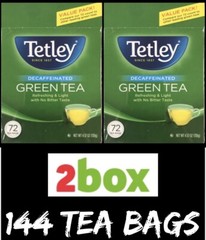 2 Box Tetley Decaffeinated Green Tea 144 Tea Bags NO Bitter Taste NWT 4.57 OZ EA