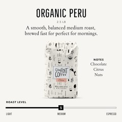 Nutty Chocolate Citrus Organic Peru Whole Bean Coffee – Medium Dark Roast 2.5 lb