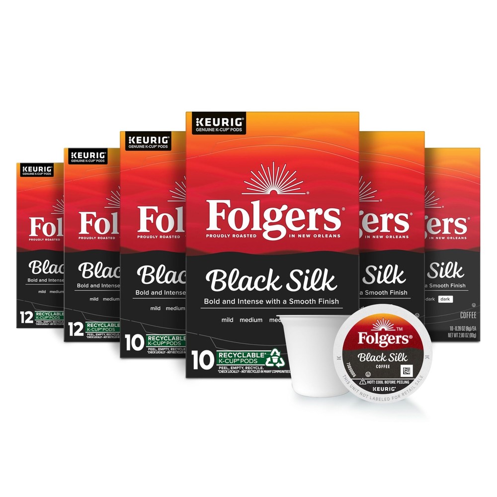 Folgers Black Silk Coffee, Dark Roast, Keurig K-Cup 10 Count (Pack of 6)