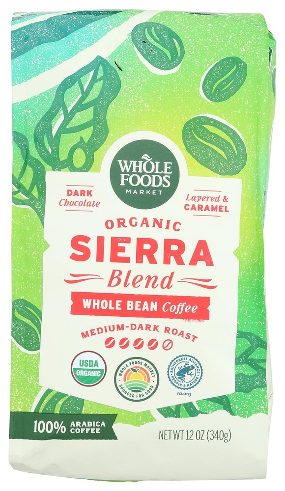Whole Foods Market, Organic Sierra Blend Bean 12 Ounce (Pack of 1)
