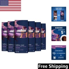 Pack of 6 Italian Ground Coffee Bags – Dark Roast, Intensity 5/5, 72oz Total