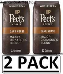 2 PACK Peet’s Coffee Major Dickason’s Blend Dark Roast, Whole Bean, 32 oz. each