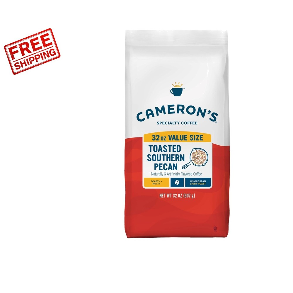 Sustainable 32 Ounce Toasted Southern Pecan Whole Bean Coffee for Home Brewing