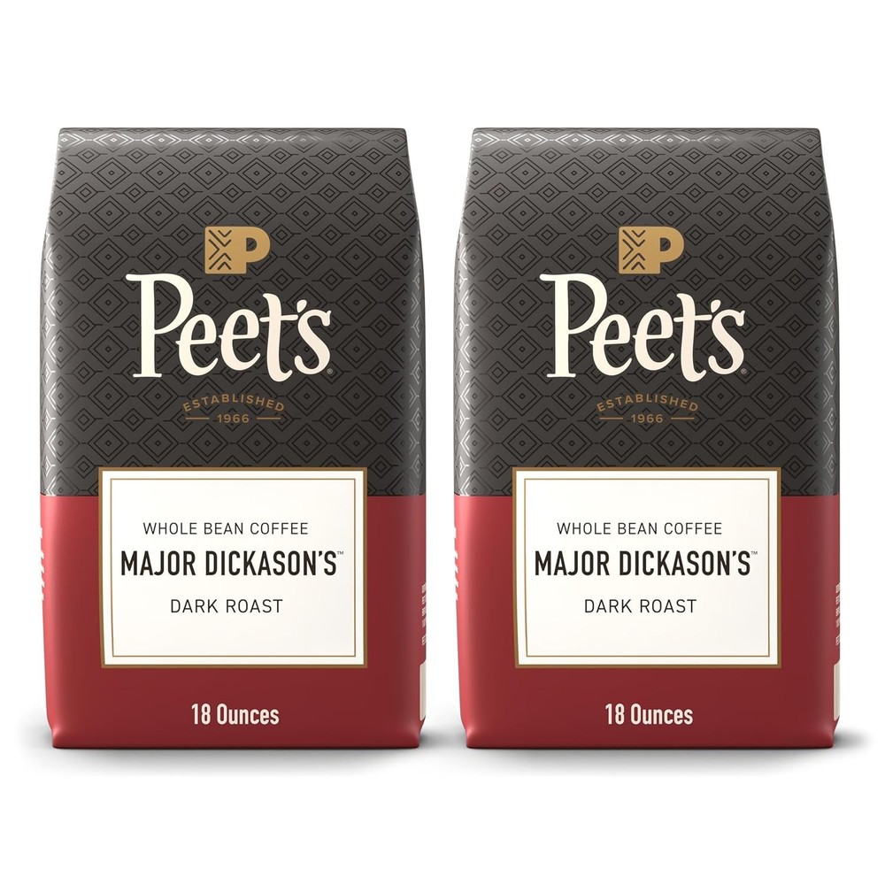 Peet’s Coffee Dark Roast Whole Bean Major Dickason’s Blend 18 Oz Bag 2-Pack