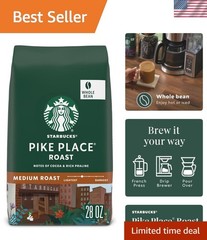 28 oz Starbucks Pike Place Whole Coffee Beans – Smooth Medium Roast with Cocoa