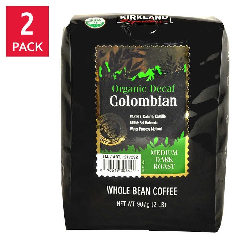 Kirkland Signature Organic Colombian Decaf Whole Bean Coffee, 2 lbs