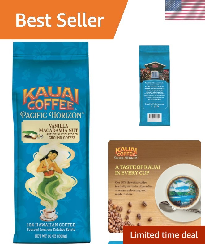 Kauai Hawaiian Ground Coffee – Vanilla Macadamia Nut, 10oz, Medium Roast Bliss