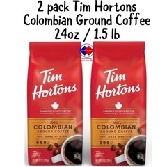 Tim Hortons Colombian Ground Coffee Dark Medium Roast 100% Arabica Coffee 2 Pack